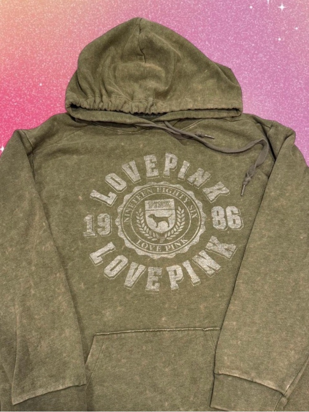 Victoria Secret LOVE PINK Olive Green Speckled Hoodie